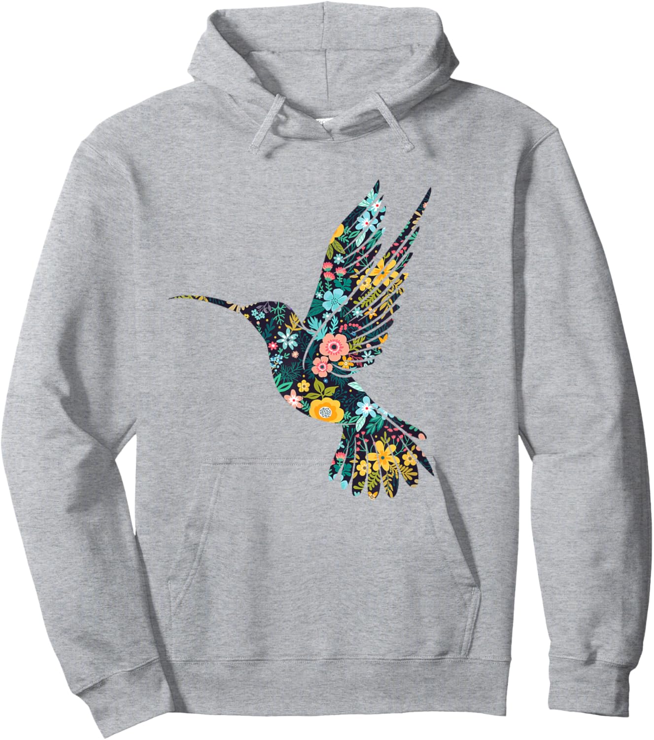Floral Hummingbird Silhouette Girls Graphic Hoodie - Hoodie | Ash