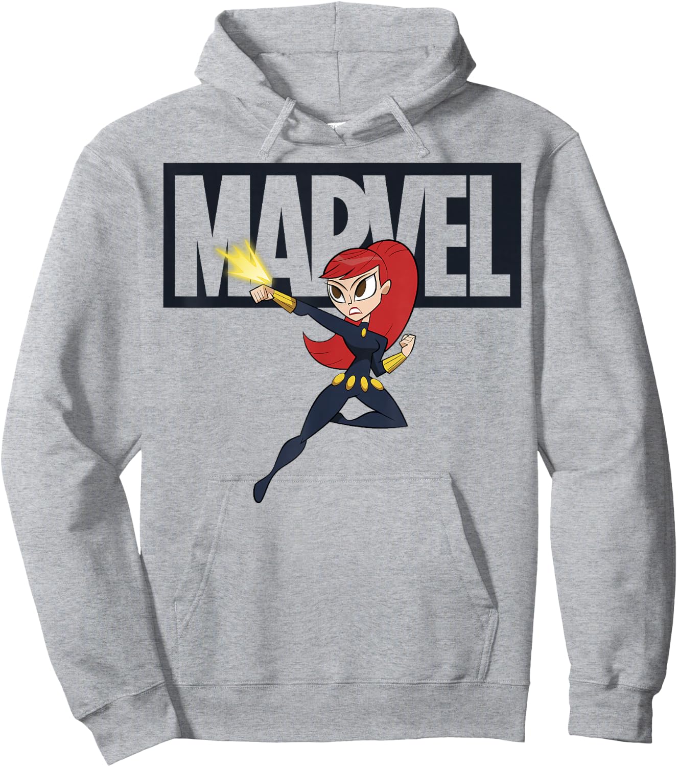 Marvel Black Widow Chibi Action Pose Logo Outline Hoodie - Hoodie | Ash