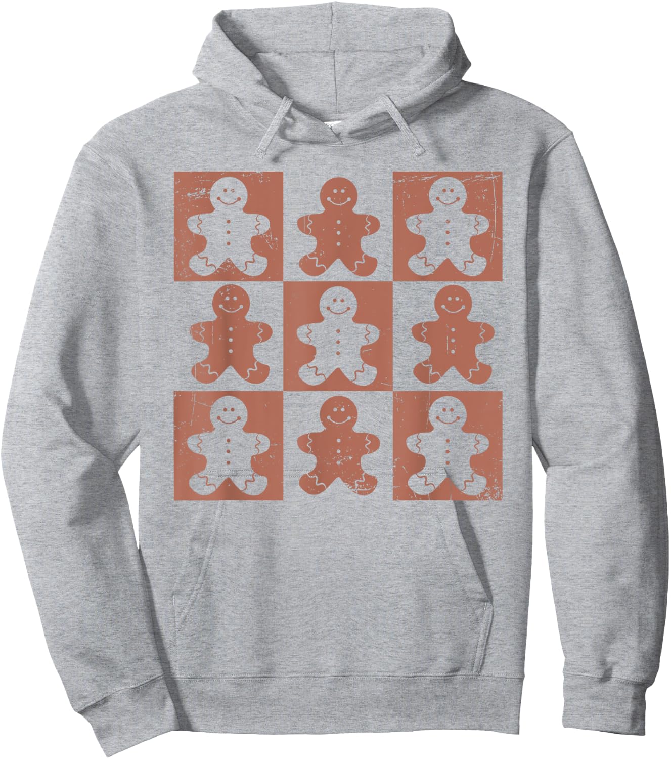 Vintage Christmas Gifts Women Men Gingerbread Retro Checkered Gingerbread Man Distressed Christmas Pajamas Hoodie - Hoodie | Ash