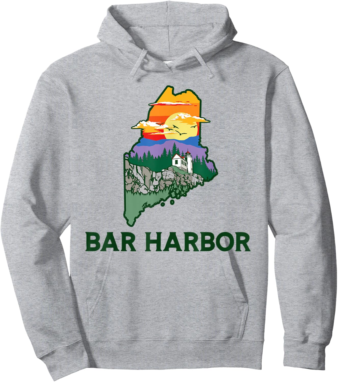 Retro Bar Harbor Maine Nature & Outside Illustrated Graphic Hoodie - Hoodie | Ash