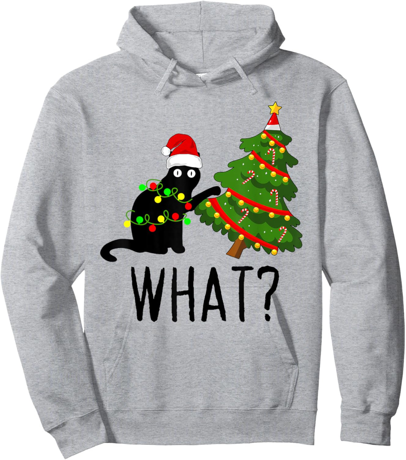 Black Cat Pushing Christmas Tree Over Cat What? Cat Shenanig Women Kids Hoodie - Hoodie | Ash