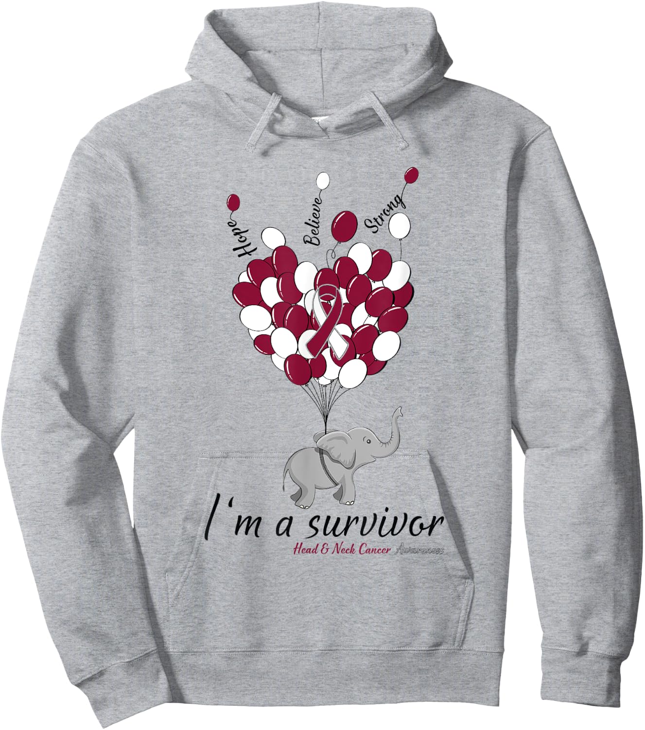 Elephant I'm a Survivor Heart Head & Neck Cancer Awareness Hoodie - Hoodie | Ash