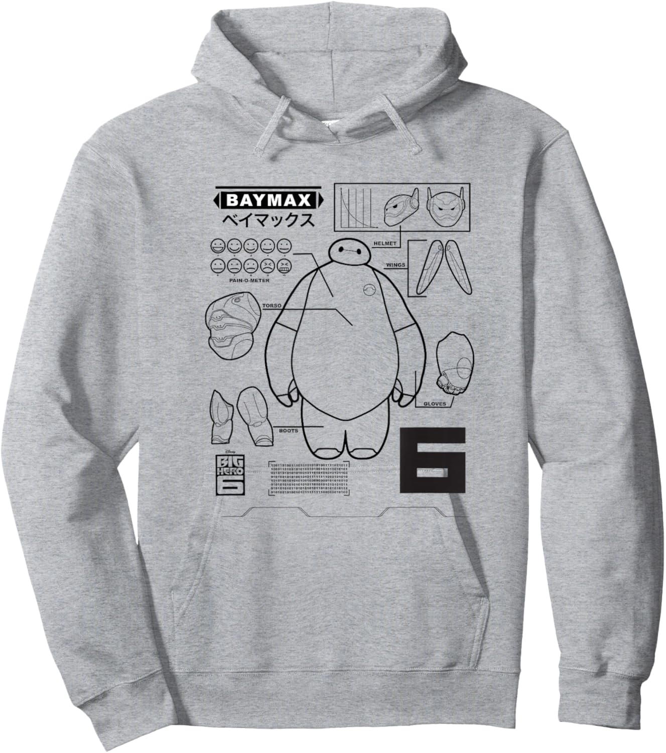 Disney Big Hero 6 Baymax Upgrades Kanji Schematics Hoodie - Hoodie | Ash