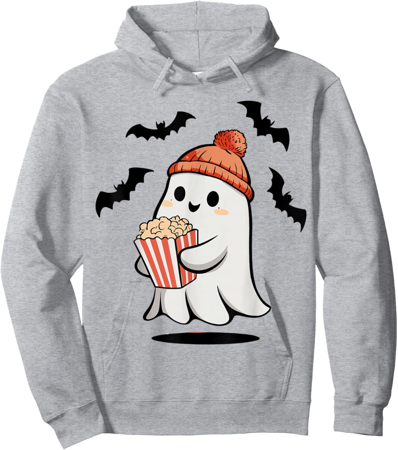 Funny Ghost Eating Pop Corn Lovers Spooky Halloween Hoodie - Hoodie | Ash