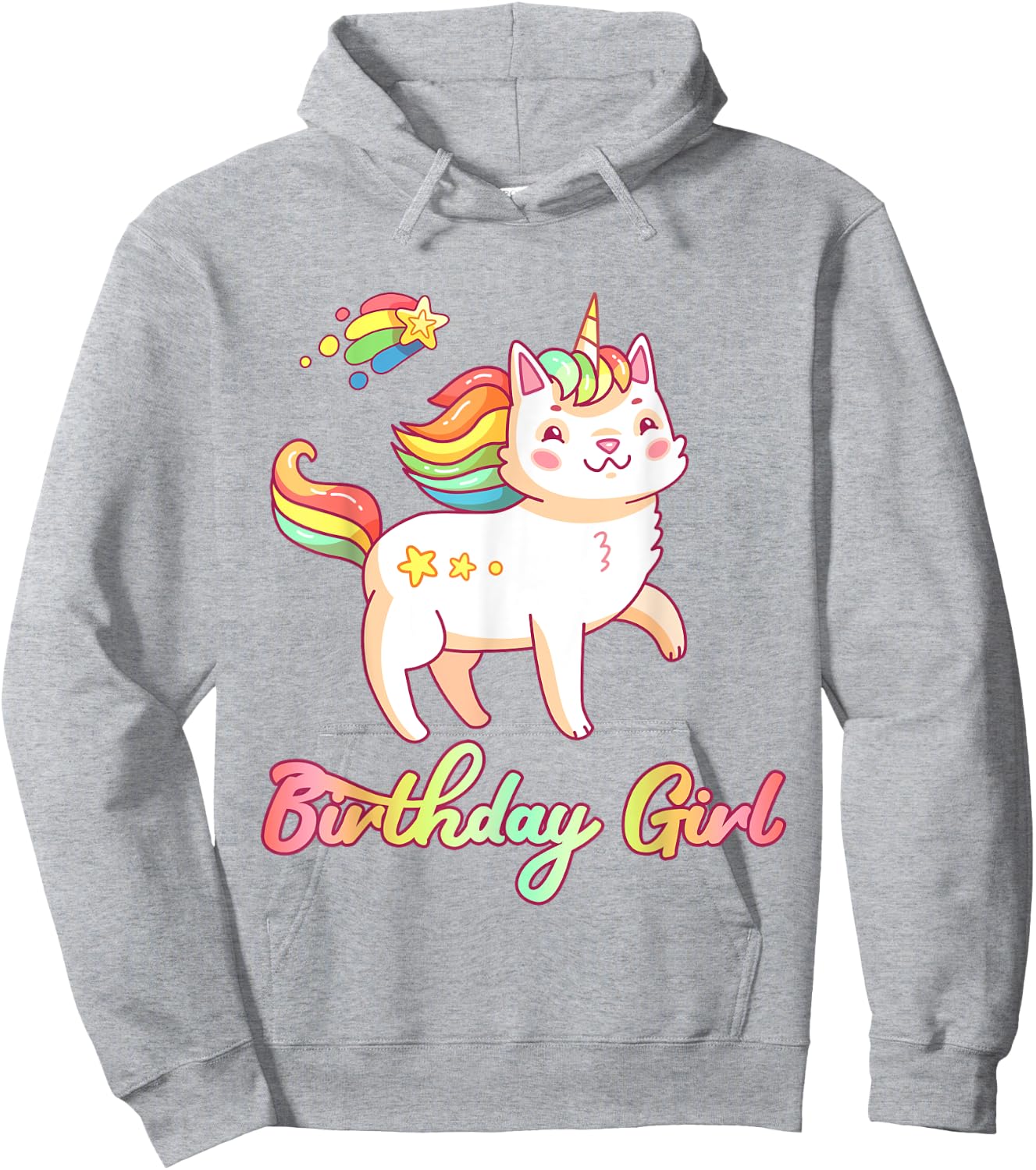 Birthday Girl Unicorn Caticorn Girls Shirt Birthday Party Hoodie - Hoodie | Ash