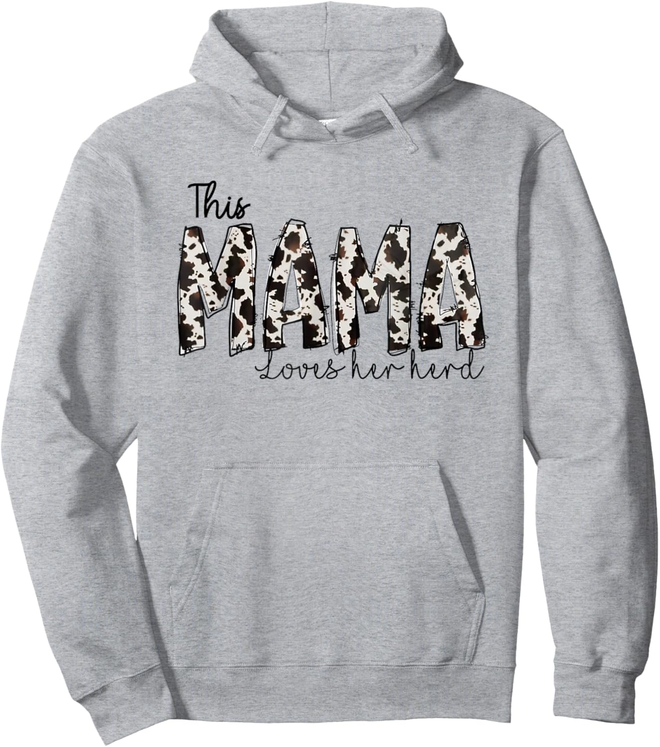 This Mama Loves Her Herd Mother's Day Cow Pattern Hoodie - Hoodie | Ash