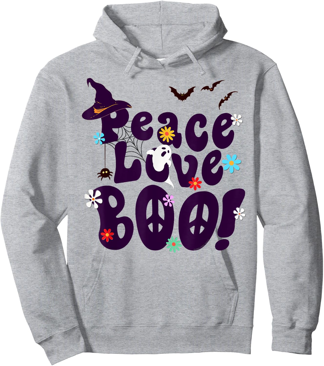 Groovy Halloween Peace Love BOO Retro Hippie Halloween Hoodie - Hoodie | Ash