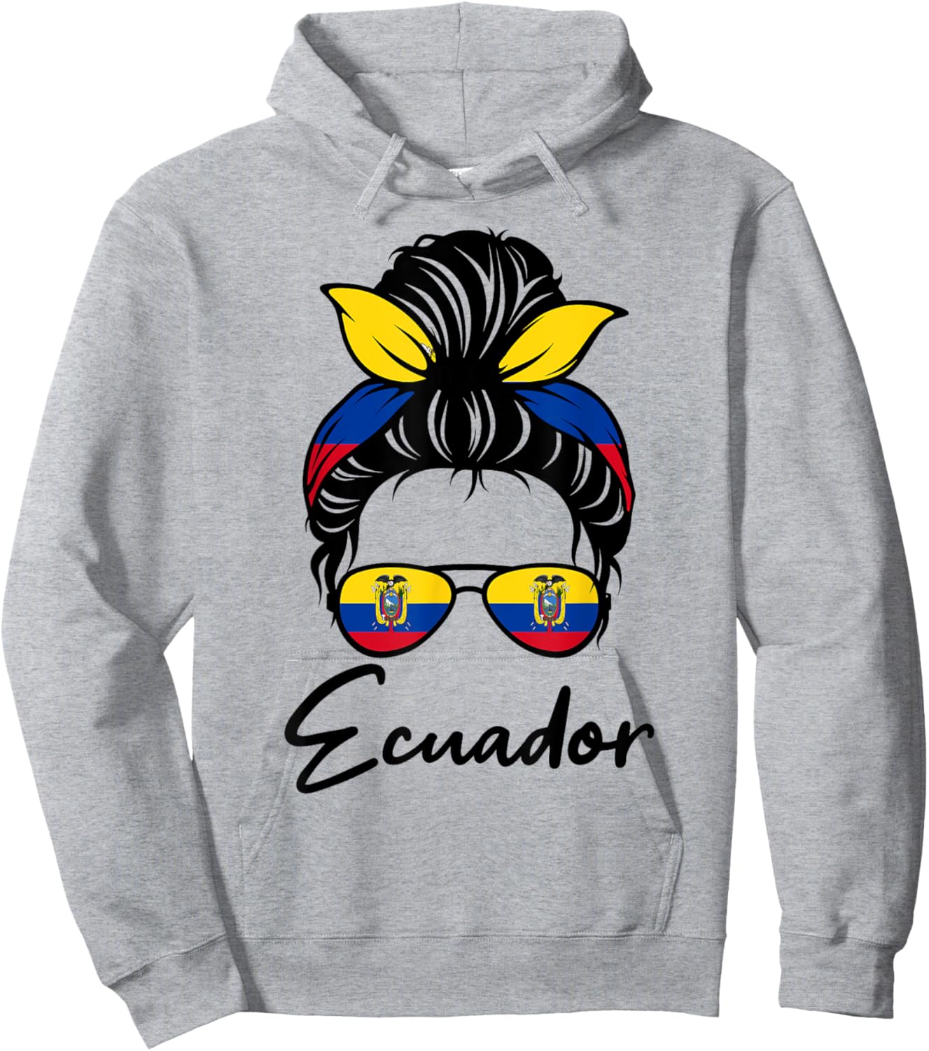 Ecuador Flag Messy Bun Patriotic Ecuadorian Wife Mom Girl Hoodie - Hoodie | Ash