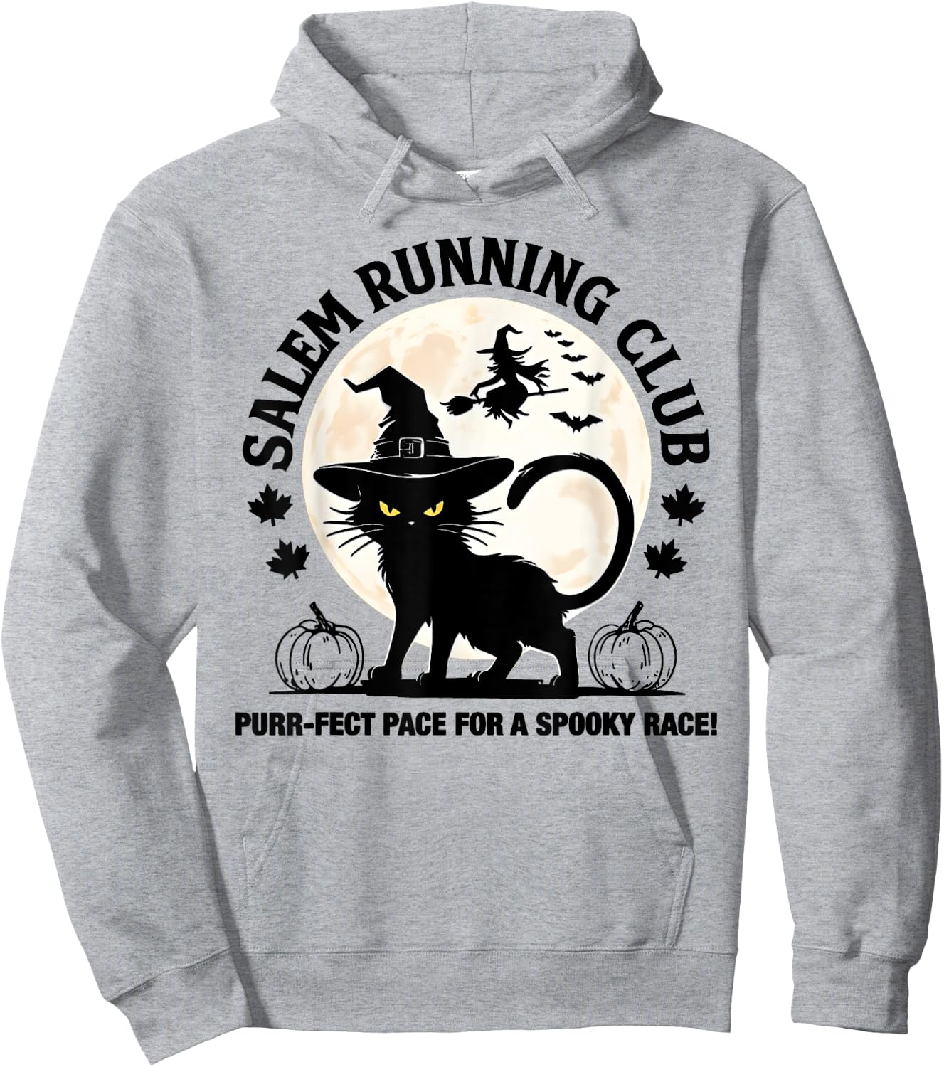 Funny Salem Running Club Witch Cat Halloween Graphic Men Women Hoodie - Hoodie | Ash