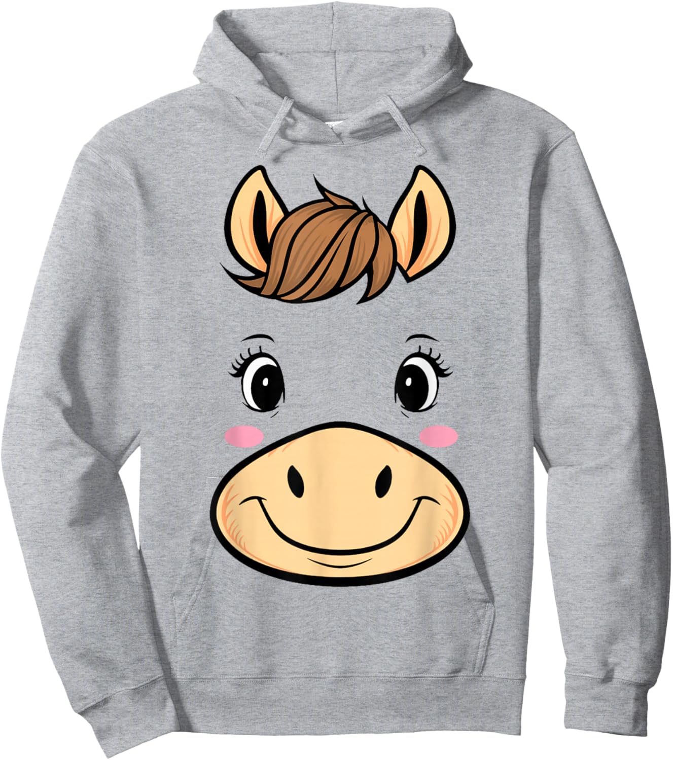 Horse Costume Cute Rubber Horse Face Halloween Men Women Kid Hoodie - Hoodie | Ash