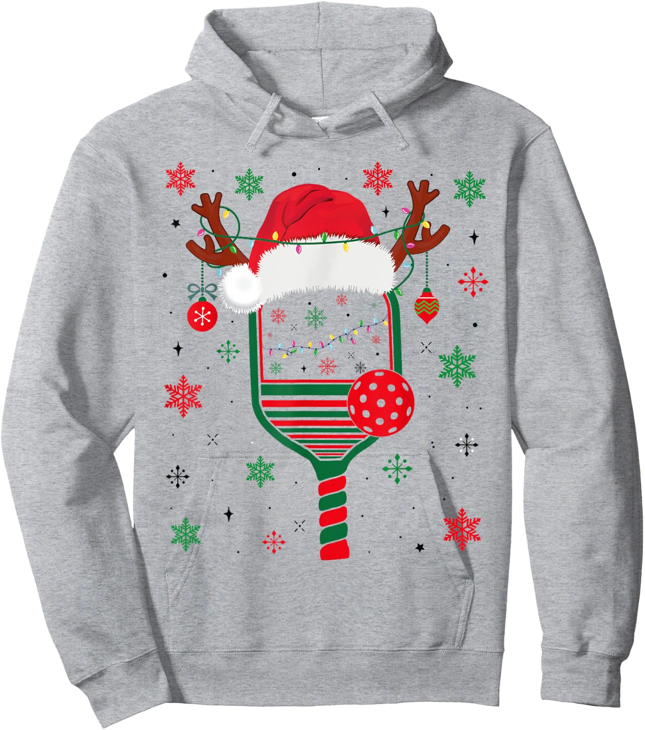 Pickleball Player Christmas Holiday Reindeer Xmas Women Men Hoodie - Hoodie | Ash
