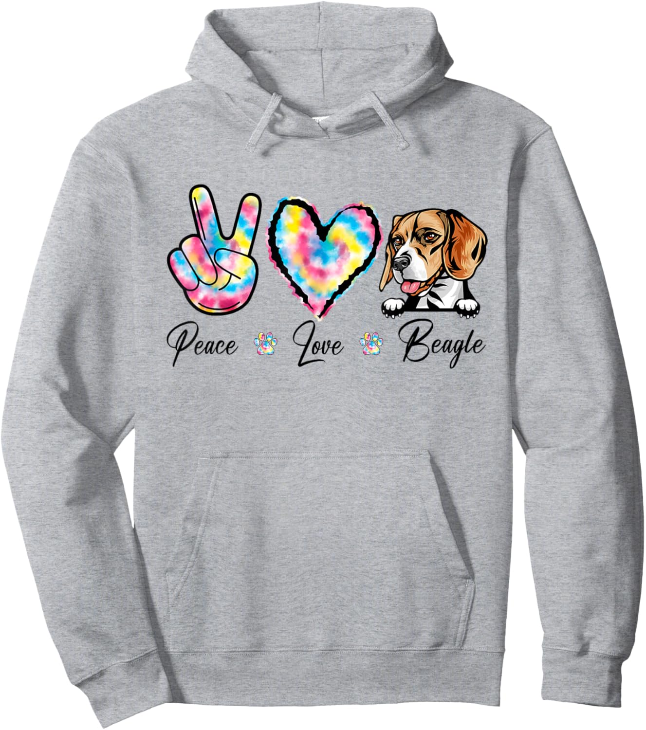Tie Dye Peace Love Beagle Dog Puppy Paw Lover Men Women Kids Hoodie - Hoodie | Ash