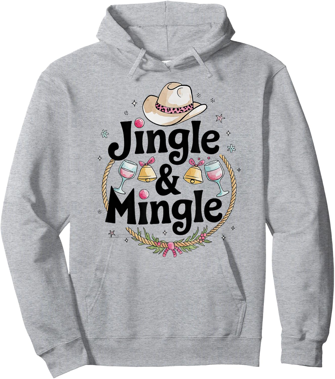 Cowgirl Christmas Party Pink Happy Hour Jingle & Mingle Hoodie - Hoodie | Ash