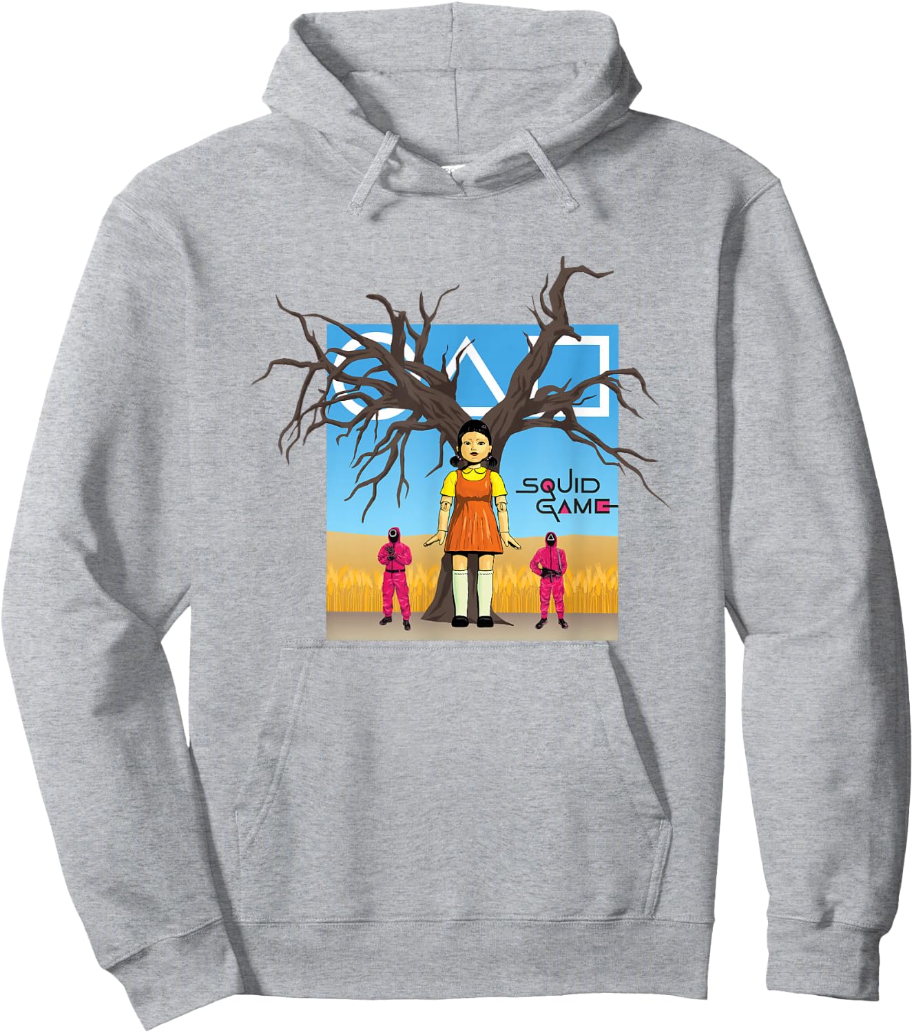 Squid Game 2 Doll & Guards In Red Light Green Light Field Hoodie - Hoodie | Ash