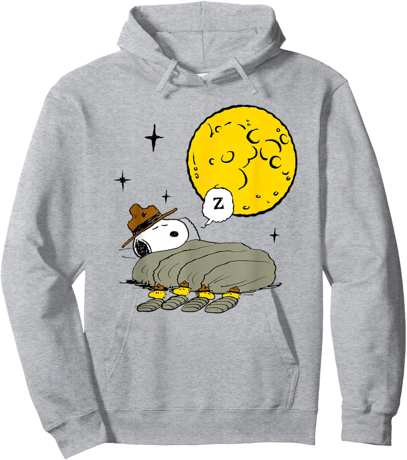 Peanuts - Snoopy Woodstock Nighttime Camping with Moon Hoodie - Hoodie | Ash