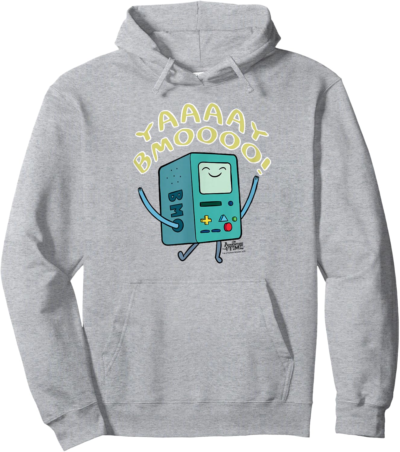 Cartoon Network Adventure Time Yay BMO -Adults , White, Small, Short Sleeve, Classic Fit Hoodie - Hoodie | Ash