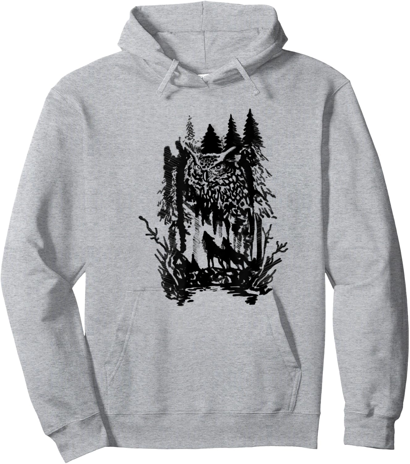 Beautiful harmony owls and wolves with forest design Hoodie - Hoodie | Ash