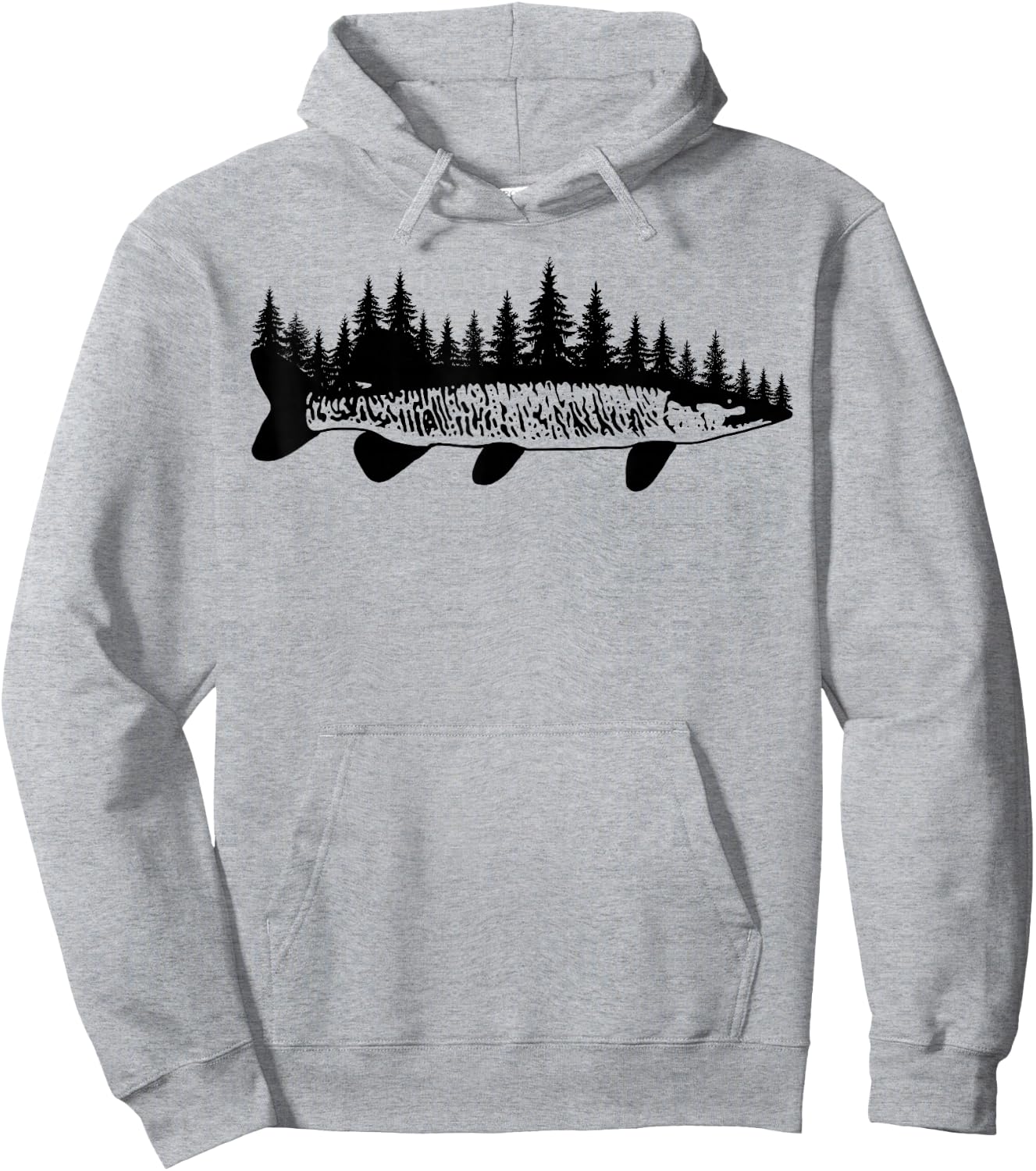 Tiger Musky Pine Forest Treeline - Outdoor Fishing Angler Hoodie - Hoodie | Ash