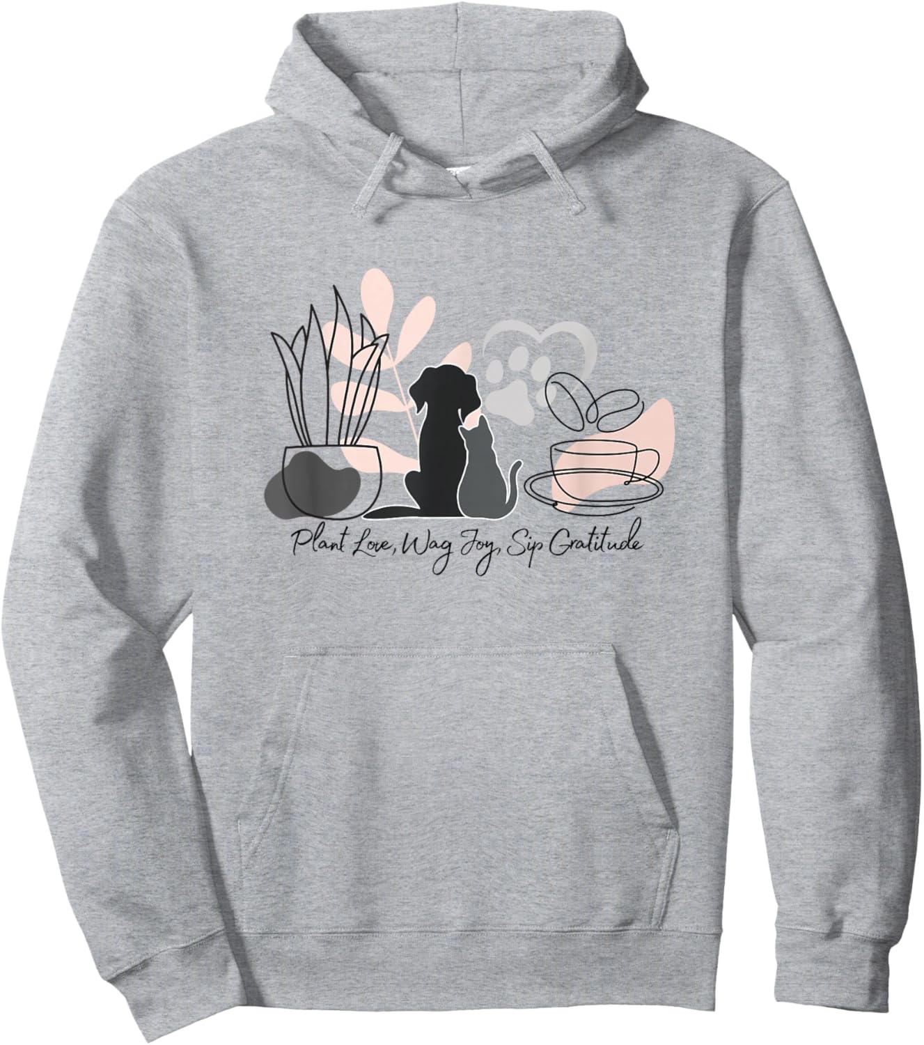 Aesthetic Minimalistic Plant Dog Coffee Art Drawing Women Hoodie - Hoodie | Ash