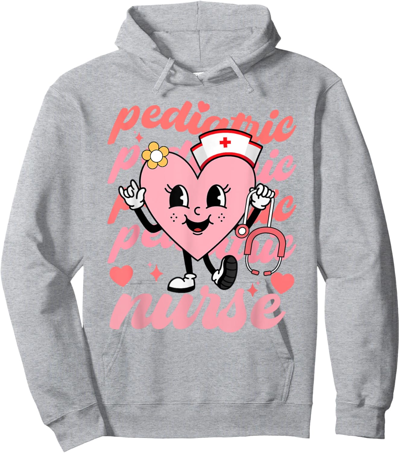Retro Pediatric Nurse Cute Valentines Day Hearts Stethoscope Hoodie - Hoodie | Ash