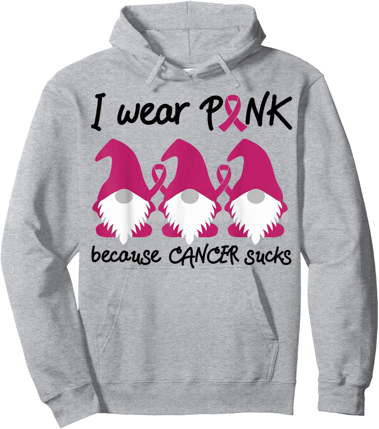 I Wear Pink Because Cancer Sucks Garden Gnomes Hoodie - Hoodie | Ash
