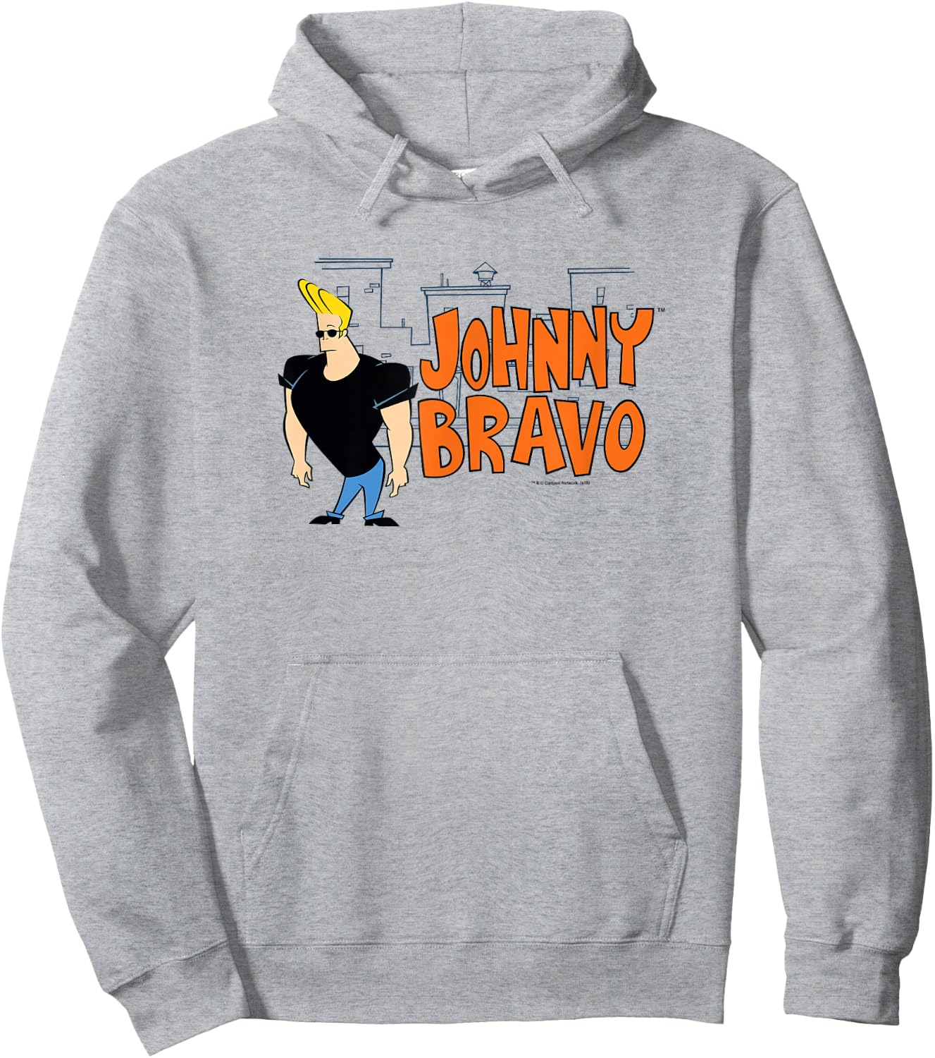 Cartoon Network Johnny Bravo City Logo , Men's, Blue, Small, Short Sleeve, Classic Fit, Cotton 100% Hoodie - Hoodie | Ash