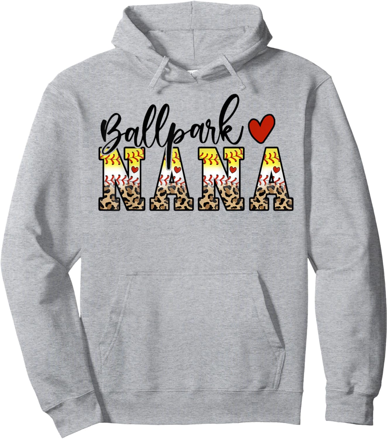 BallPark Nana Baseball Softball Mom Leopard Mother's Day Hoodie - Hoodie | Ash