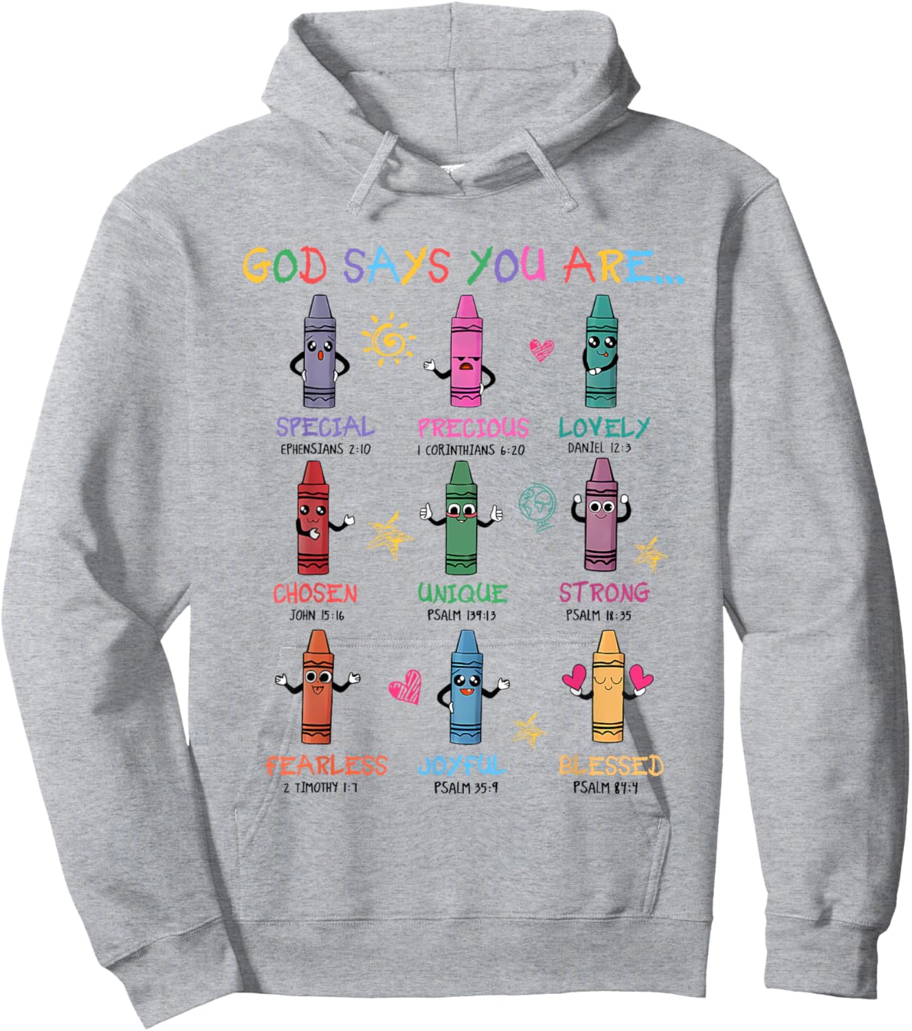 Retro God Says You Are Colorful Crayon Christian Bible Verse Hoodie - Hoodie | Ash
