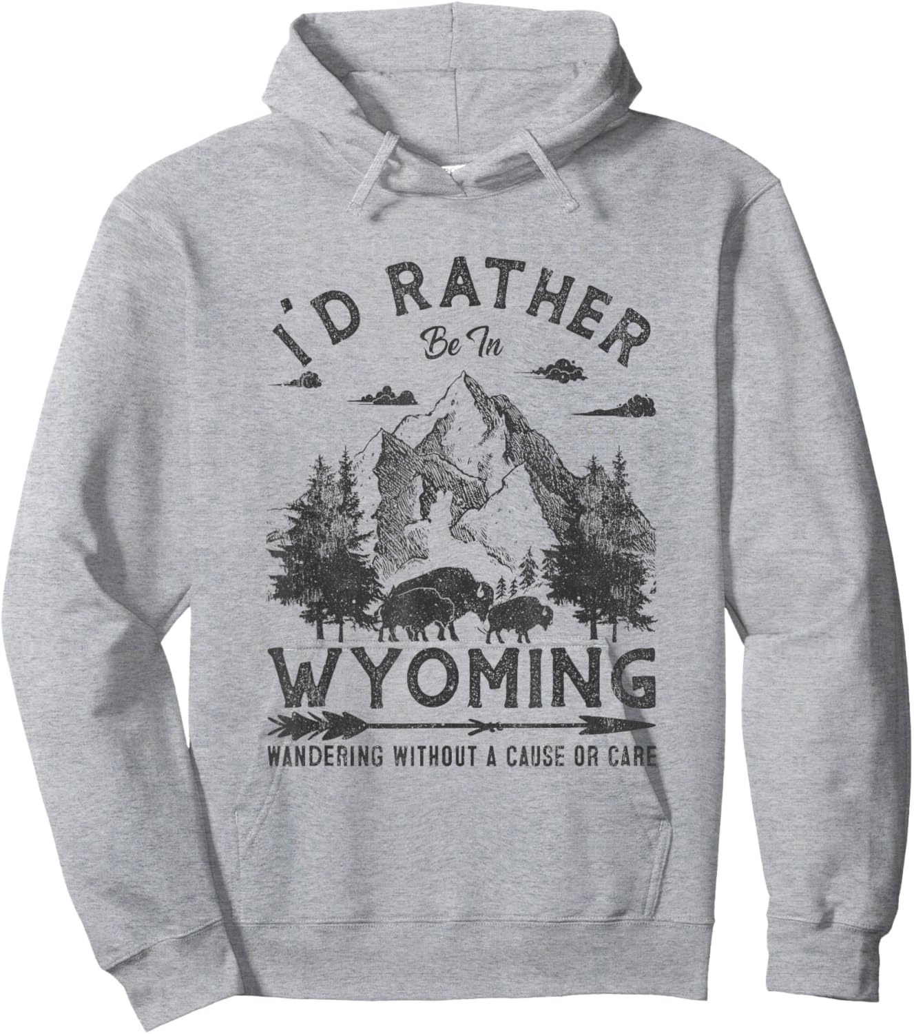 Vintage I'd Rather Be In Wyoming Wandering Camping Trip Hoodie - Hoodie | Ash