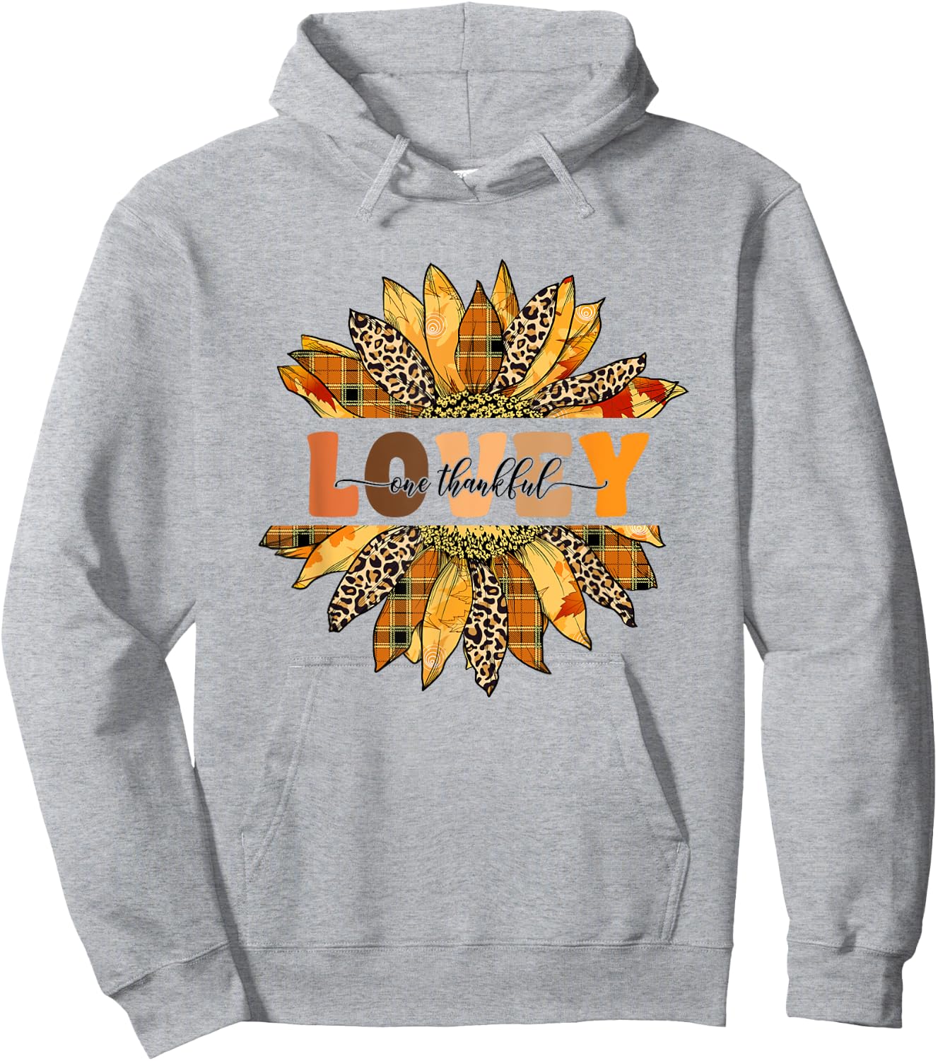 Leopard Sunflower One Thankful Lovey Fall Thanksgiving Hoodie - Hoodie | Ash