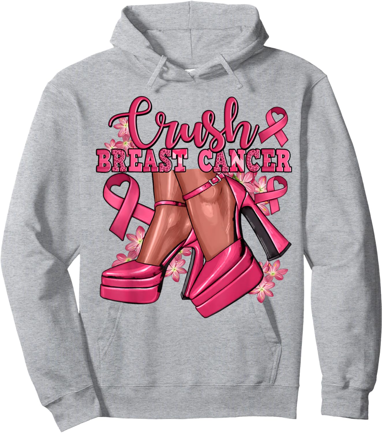 Crush Breast Cancer Bling Pink Ribbon Awareness October Gift Hoodie - Hoodie | Ash
