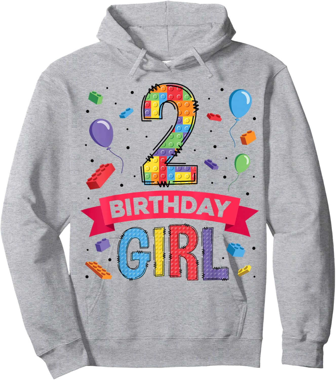Kids 2 Year Old Building Blocks 2nd Birthday Girl Hoodie - Hoodie | Ash