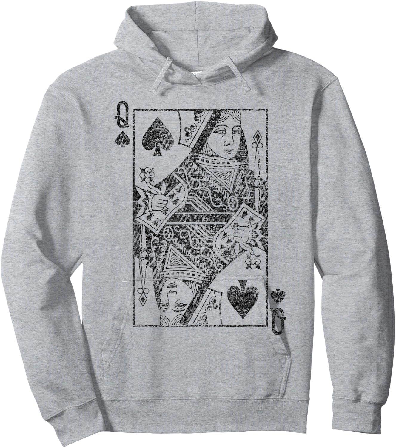 Lady of Spades Playing Cards Costume Poker Distressed Hoodie - Hoodie | Ash