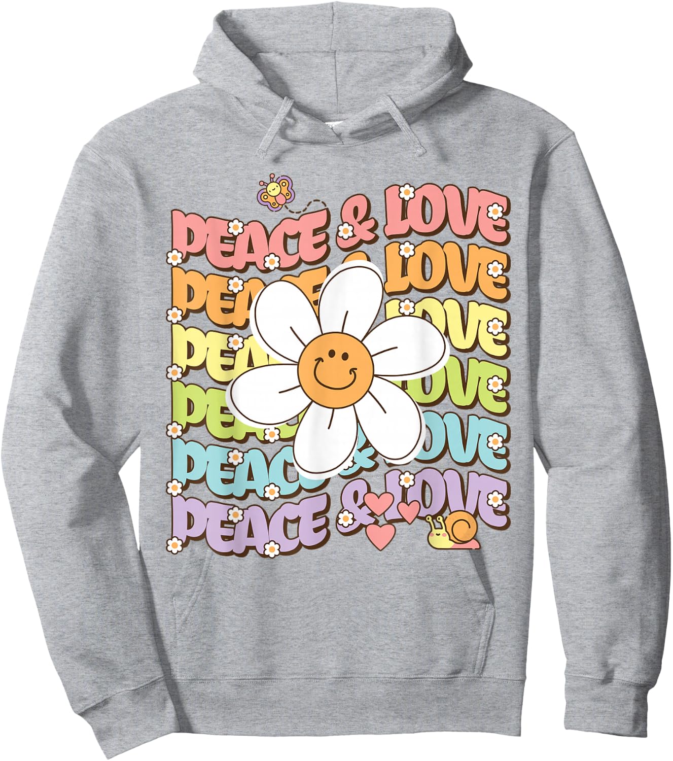 Retro Peace & Love Shirt Cute Smile Daisy Flower Women Teens Hoodie - Hoodie | Ash