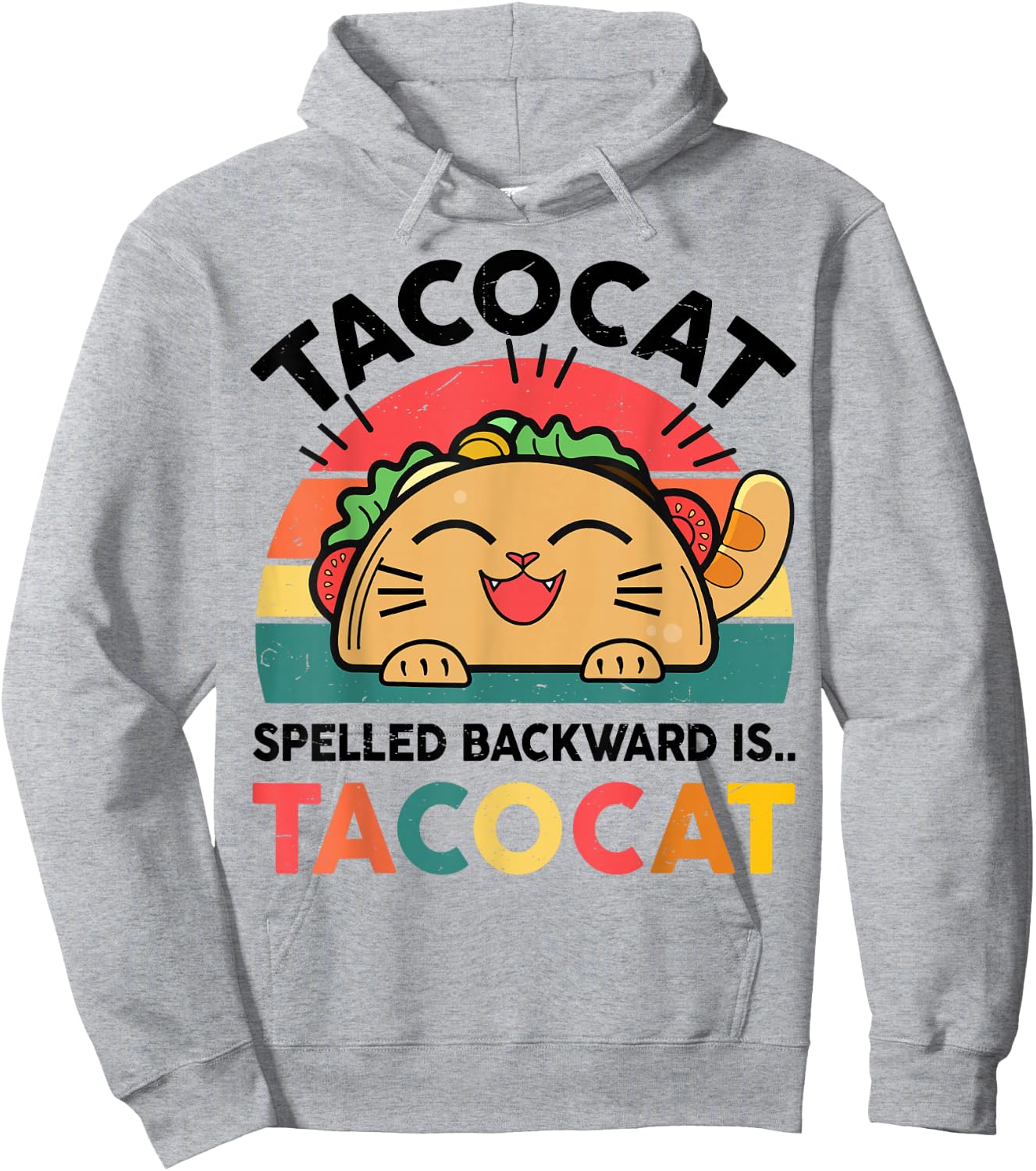 Kids Taco Cat Spelled Backward Funny Cat Lover Gift Boy Men Hoodie - Hoodie | Ash