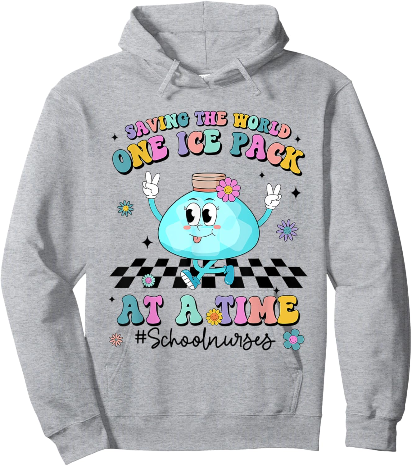 Saving The World One Ice Pack At Time Retro School Nurse Hoodie - Hoodie | Ash