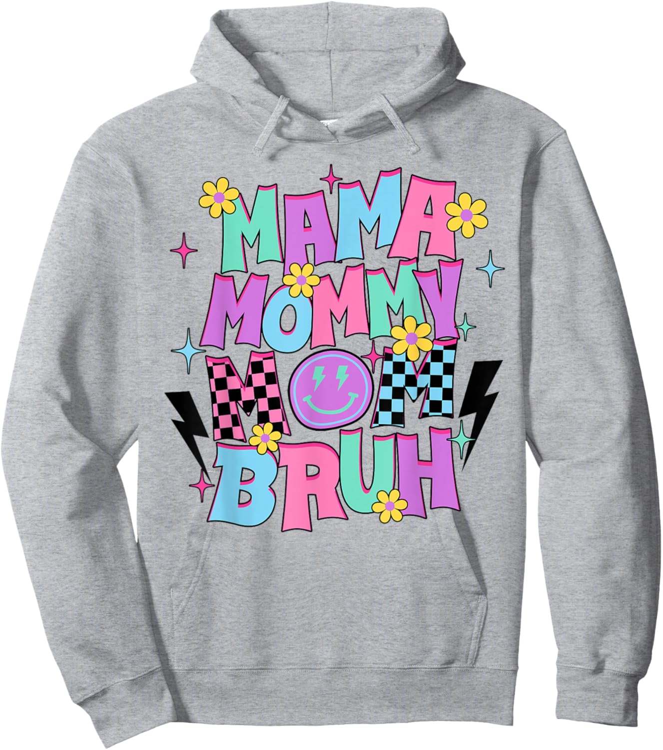 Retro Groovy Mama Mommy Mom Bruh Mothers Day 2024 Hoodie - Hoodie | Ash