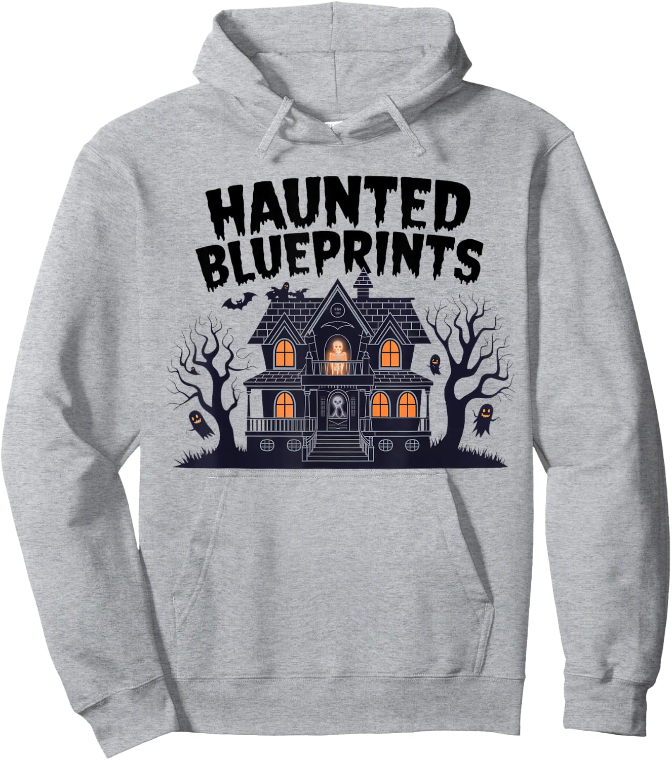 Haunted Blueprints Ghostly House Architect Halloween Hoodie - Hoodie | Ash