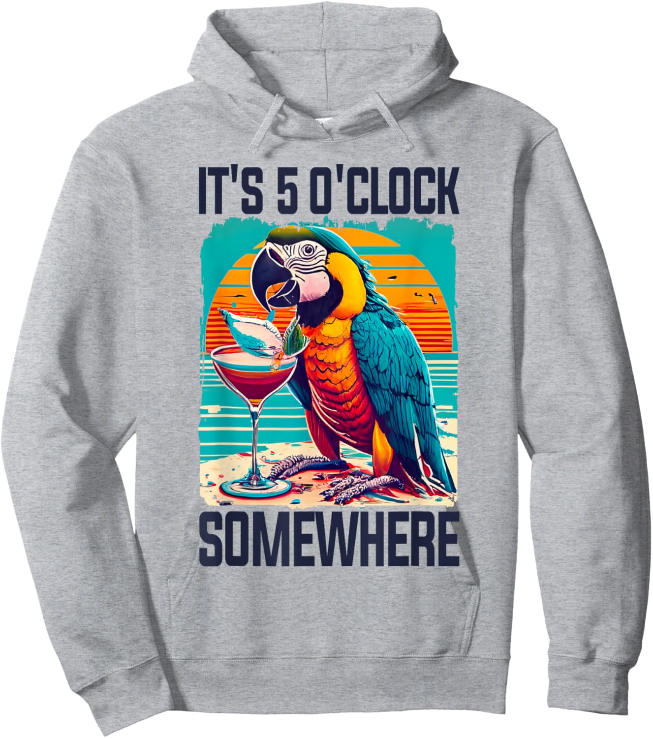 It's 5 O'clock Somewhere Drinking Parrot Cocktail Summer Hoodie - Hoodie | Ash