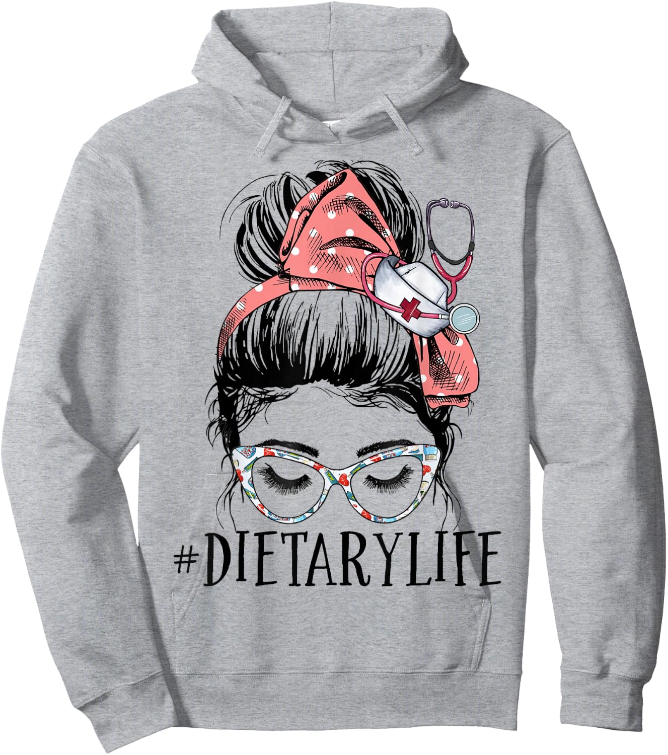 Messy Bun Dietary Life Healthcare Worker Women Dietitian Hoodie - Hoodie | Ash