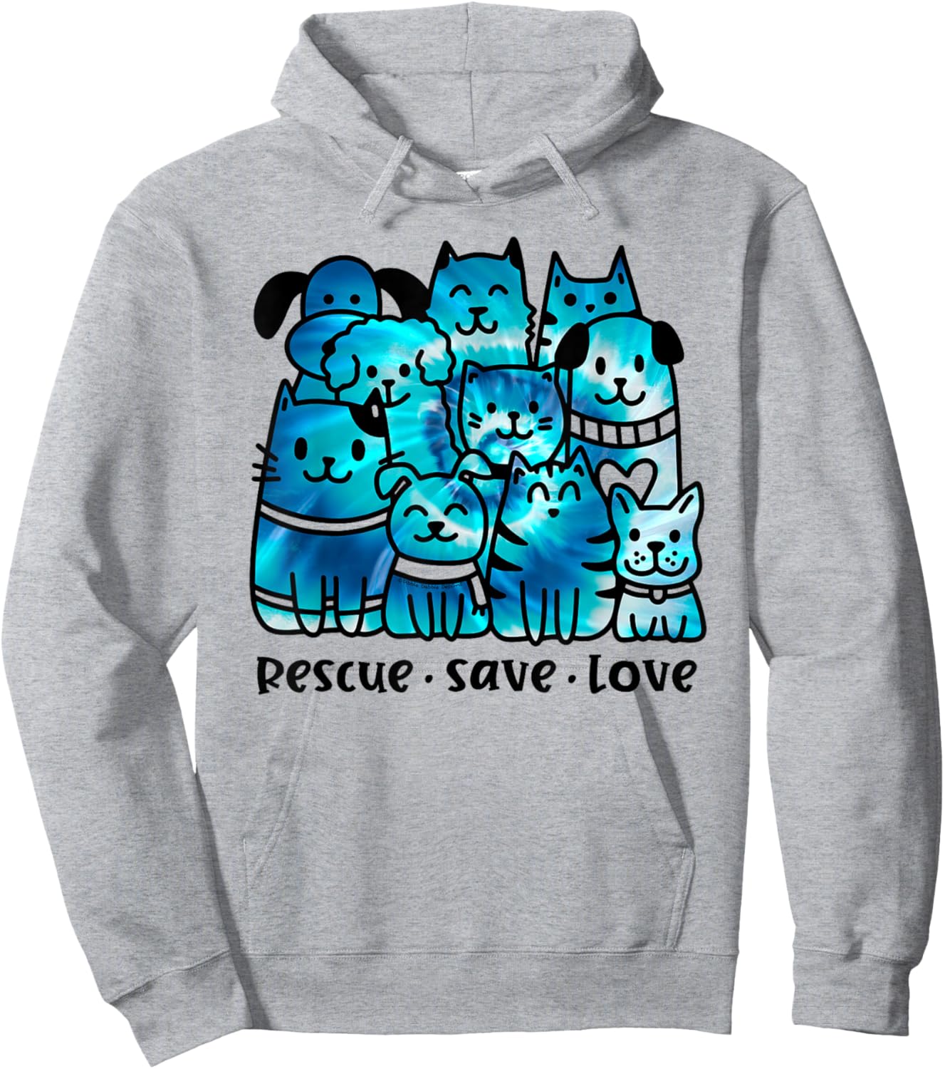 Rescue Save Love Cute Tie Dye Animal Rescue Dog Cat Lovers Hoodie - Hoodie | Ash