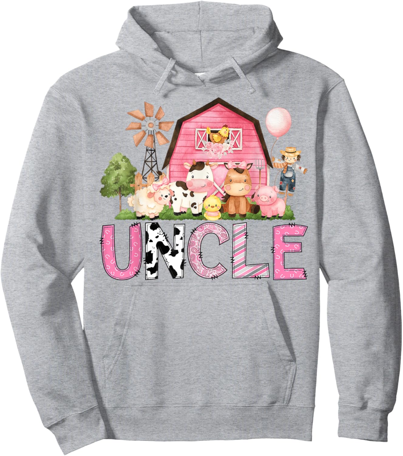 Uncle Pink Farm Cow Lover Birthday Girl Matching Hoodie - Hoodie | Ash