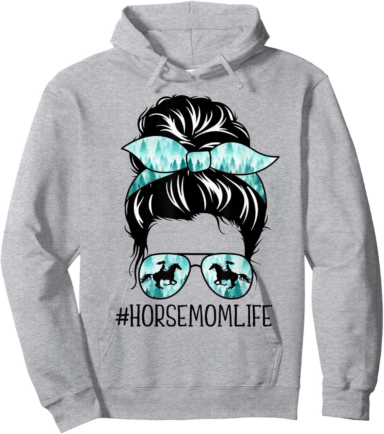 Classy Horse Mom Messy Bun Shades Horsing Mother's Day Hoodie - Hoodie | Ash