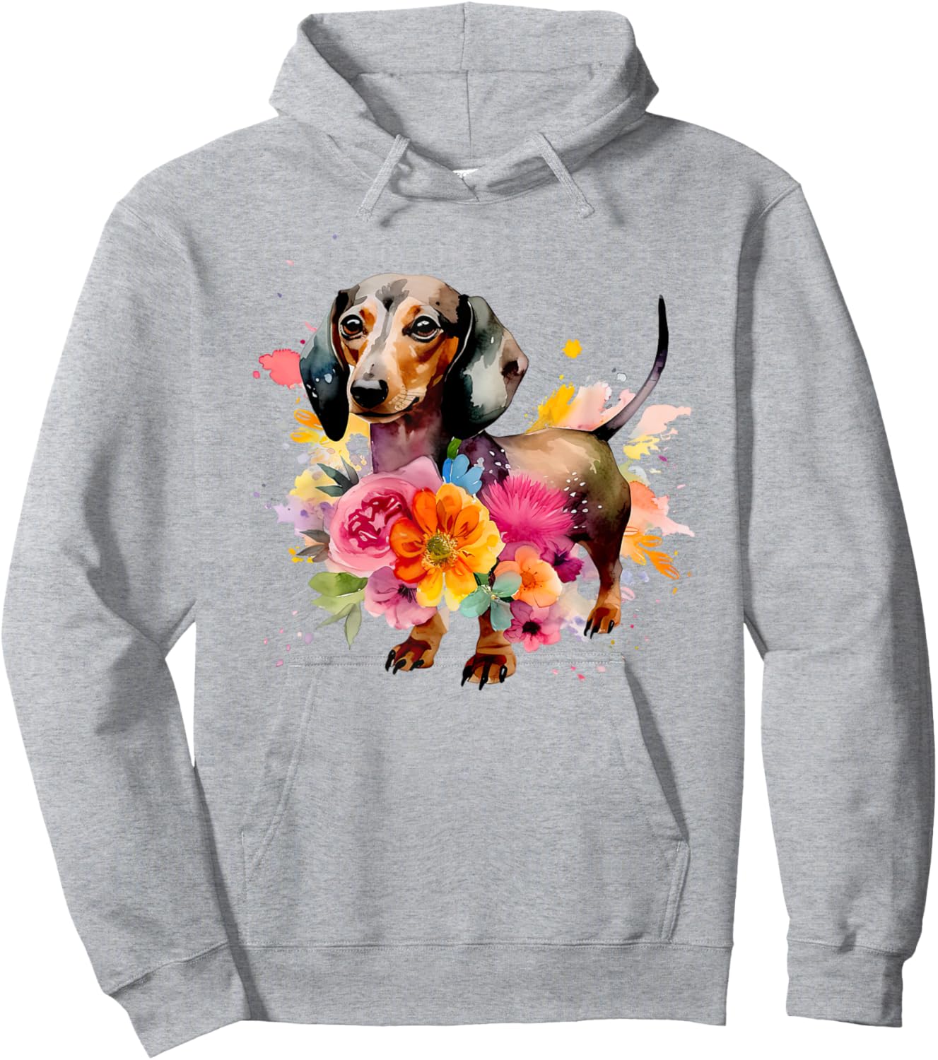 Dachshund Watercolor art Dog Dog breed woman kids floral Hoodie - Hoodie | Ash