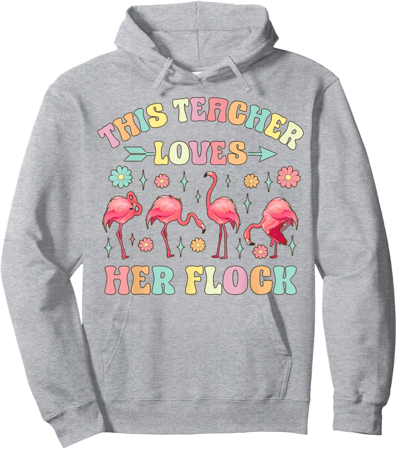 Funny Flamingo Teaching This Teacher Loves Her Flock Women Kids Hoodie - Hoodie | Ash