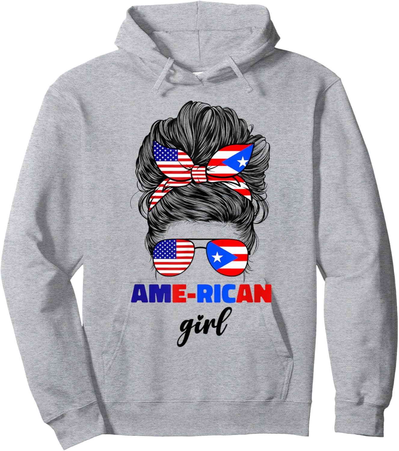 Half American And Puerto Rican Rico Flag Mix Girl Boricua Hoodie - Hoodie | Ash
