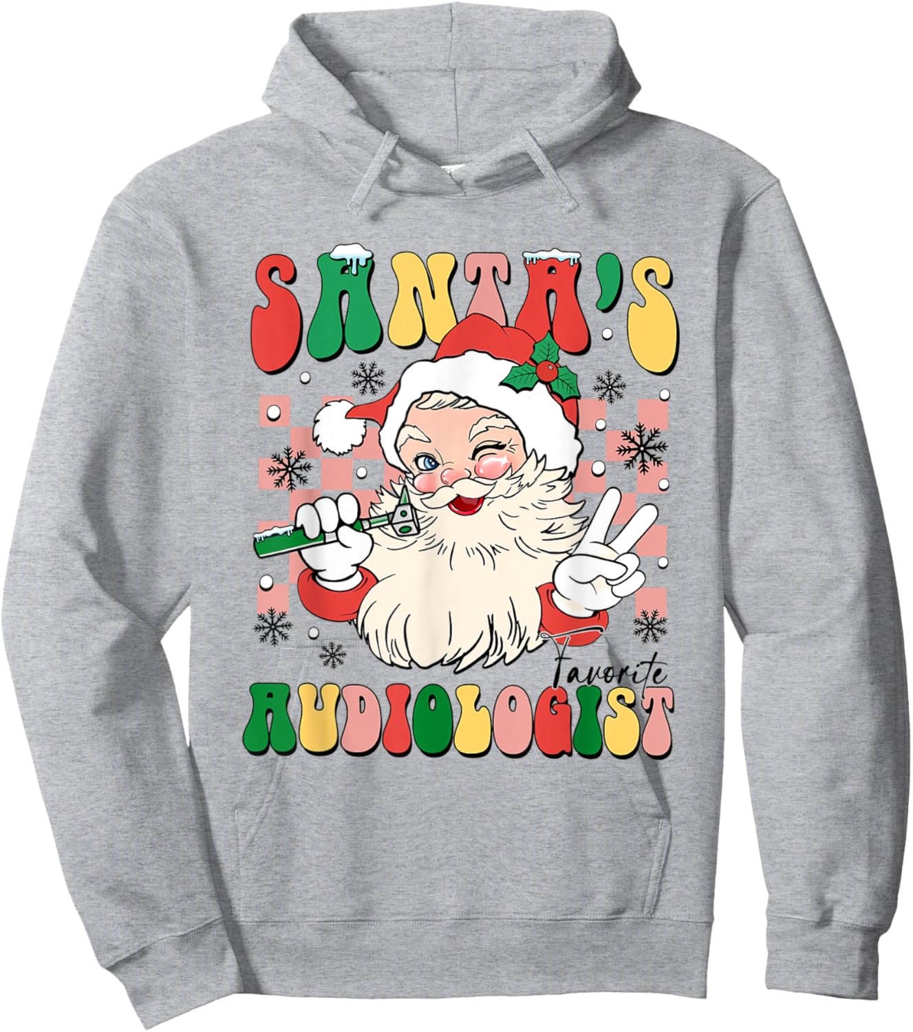Santa's Favorite Audiology Retro Christmas Audiology Tech Hoodie - Hoodie | Ash