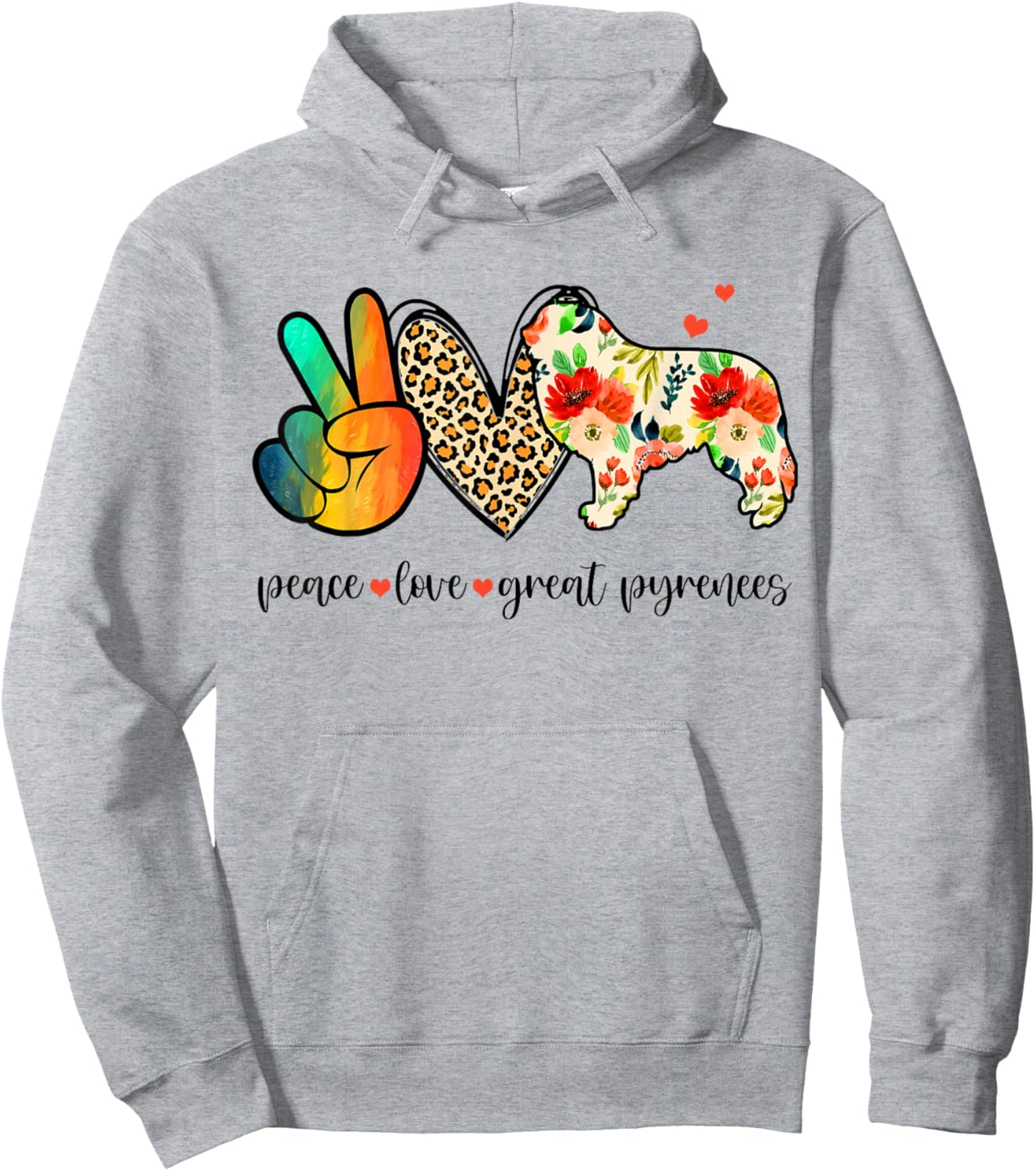 Peace Love Great Pyrenees Funny For Dog Lover Hoodie - Hoodie | Ash
