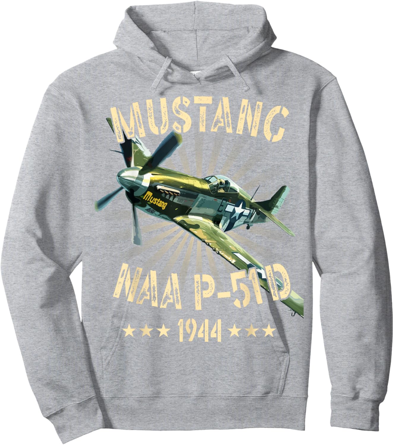 P-51D Mustang Vintage North American P-51D Fighter Warbirds Hoodie - Hoodie | Ash