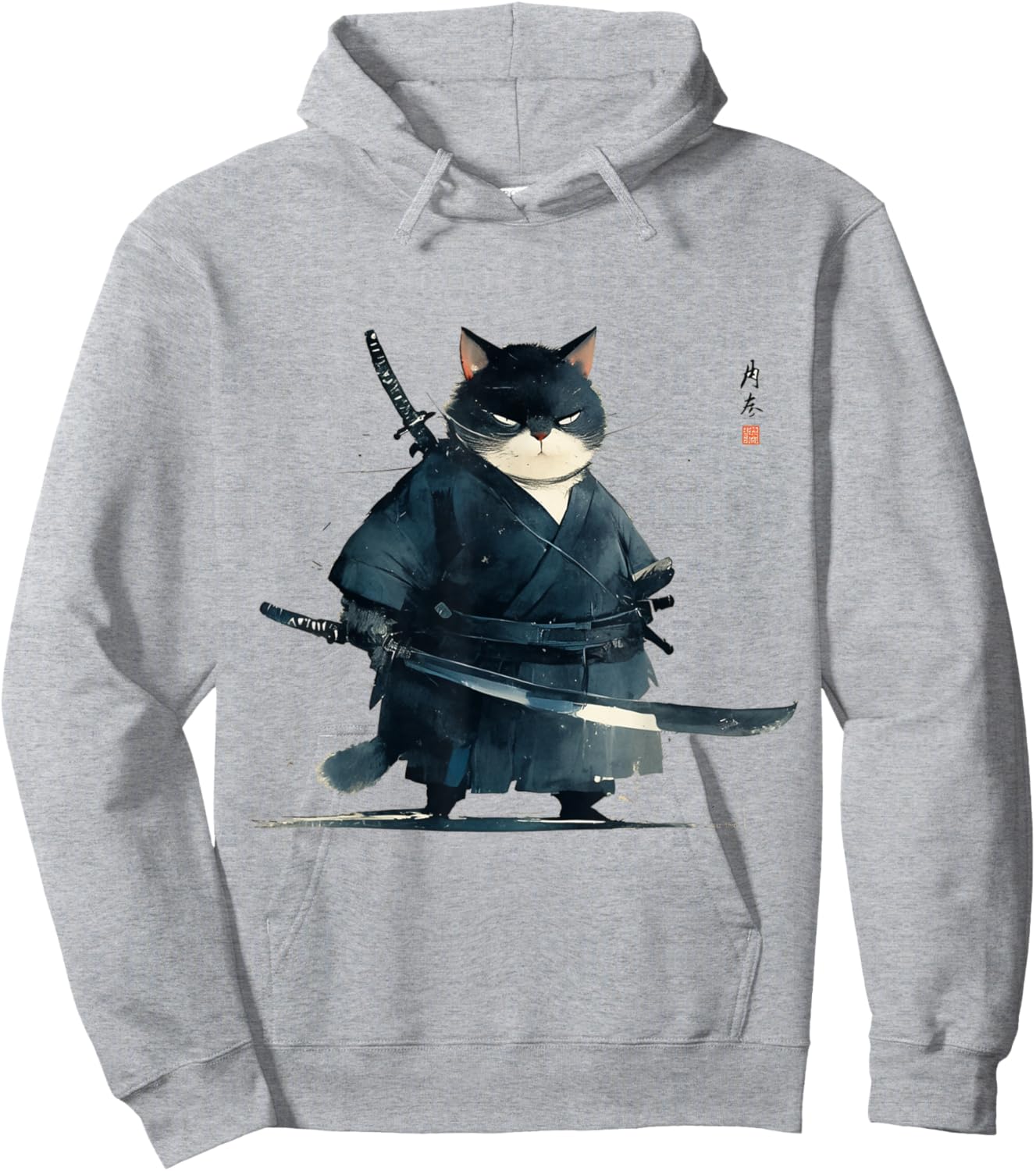 Japanese Art Cat Ninja Ukiyo-e Anime Style Samurai Cat Hoodie - Hoodie | Ash
